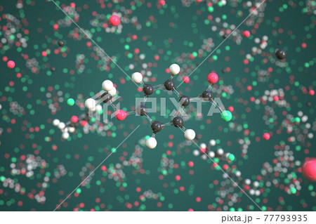 Molecule of anisoyl chloride, conceptual molecular model. Conceptual 3d rendering 77793935