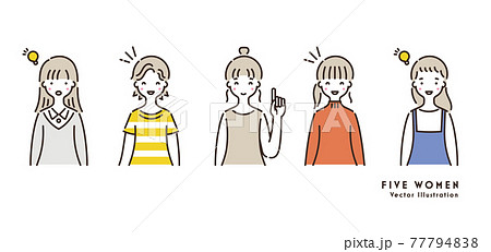 ポジティブな表情の女性のイラストセット 77794838