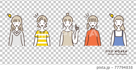 ポジティブな表情の女性のイラストセット 77794838