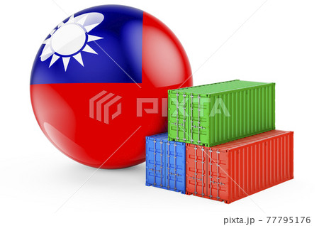 Cargo containers with Taiwanese flag. Freight shipping in Taiwan, 3D rendering 77795176