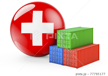 Cargo containers with Swiss flag. Freight shipping in Switzerland, 3D rendering Cargo containers with Swiss flag. Freight shipping in Switzerland, 3D rendering 77795177
