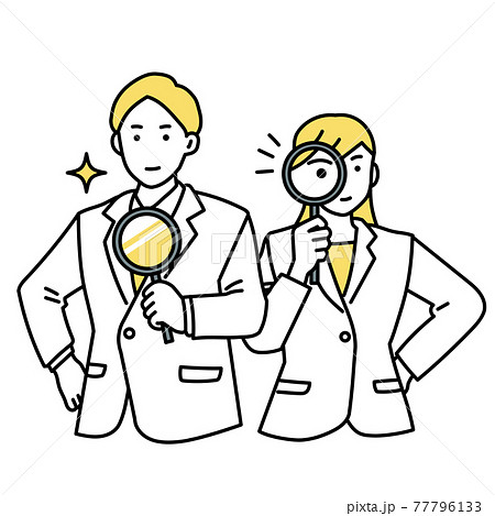 男性＆女性ビジネスパーソン　虫眼鏡 77796133