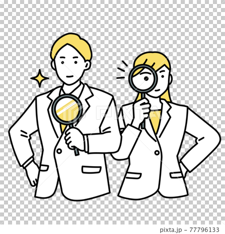 男性＆女性ビジネスパーソン　虫眼鏡 77796133