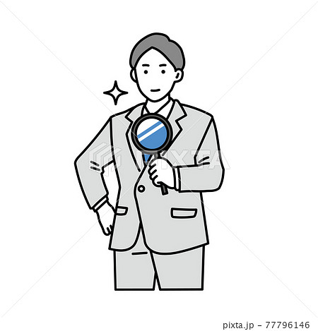 男性ビジネスパーソン 虫眼鏡 男性ビジネスパーソン 虫眼鏡 77796146