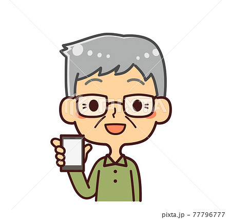 スマホを持っているシニア男性 イラスト素材のイラスト素材