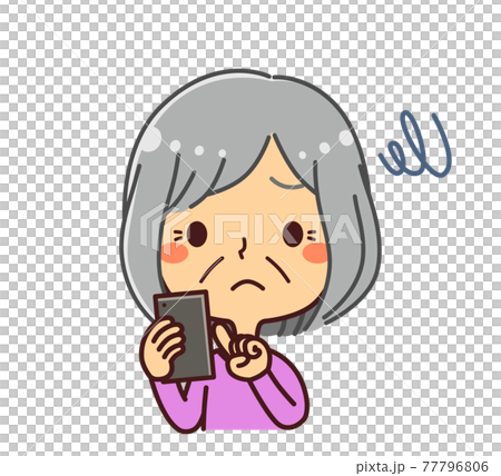 スマホを操作するシニア女性 困る イラスト素材のイラスト素材