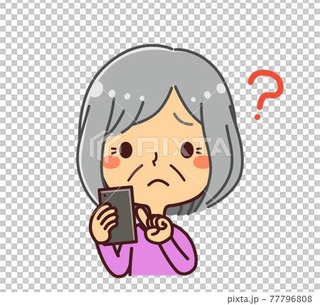 スマホを操作するシニア女性 疑問 イラスト素材のイラスト素材