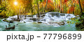 Colorful majestic waterfall in national park forest during autumn, panorama - Image 77796899