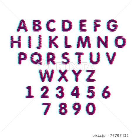Alphabet in glitch style. Symbol of cyberpunk, hacker attack. Modern design, technological error effect for your design. Vector 77797432