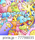 Hand draw colorful cute monsters doodle fill in square white background. 77798035