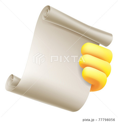 Hand Holding Paper Scroll Emoji Cartoon Icon 77798056