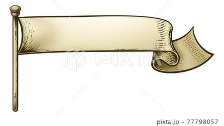 Flag Scroll Vintage Woodcut Banner Paper Ribbon 77798057