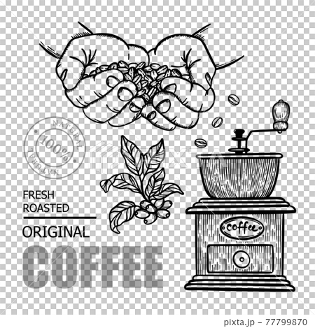 COFFEE GRINDER Design Elements Of Stickers And Labels For Store Of Dessert Drink Natural Products In Sketch Style Hand Drawn Vector Illustration Set For Print COFFEE GRINDER Design Elements Of Stickers And Labels For Store Of Dessert Drink Natural Products In Sketch Style Hand Drawn Vector Illustration Set For Print 77799870