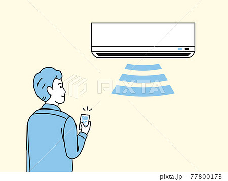 エアコン、クーラーをつける男性　イラスト素材 77800173