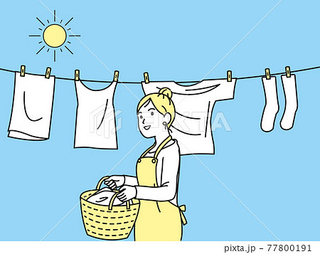 洗濯物を干す 取り込む 主婦 女性 家事 イラスト素材のイラスト素材