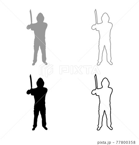 Man with sword machete Cold weapons in hand  77800358