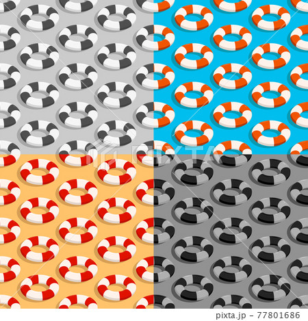 set of seamless patterns with red white life buoy. Ornament for decoration and printing on fabric. Design element. Vector 77801686