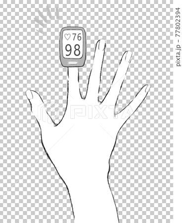 Hands and fingers monochrome line drawing measured with a pulse oximeter attached Hands and fingers monochrome line drawing measured with a pulse oximeter attached 77802394