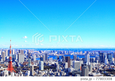 東京都、東京の街並みと東京タワーの風景 77803308