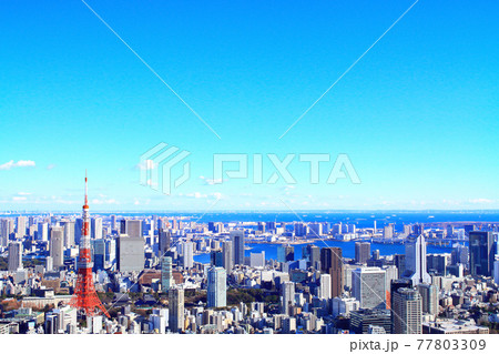 東京都、東京の街並みと東京タワーの風景 東京都、東京の街並みと東京タワーの風景 77803309