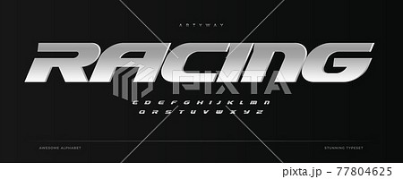 Racing alphabet. Speed sport font, automotive type for modern dynamic logo, headline, auto car branding and merchandise, typography and packaging. Wide bold italic letters, vector typographic design 77804625