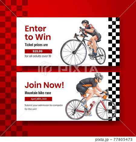 Ticket template with world bicycle day concept,watercolor style 77805473