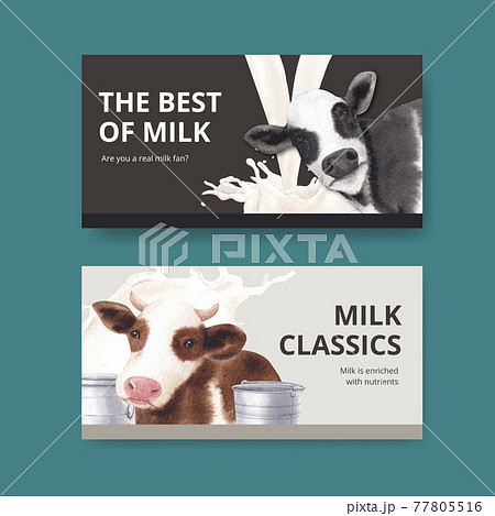 Twitter template with world milk day concept,watercolor style Twitter template with world milk day concept,watercolor style 77805516