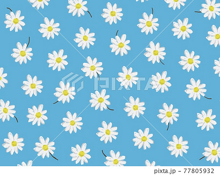 花やデイジーの青色手書きイラストパータン背景のイラスト素材