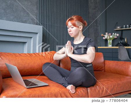 Coach girl folded her arms in meditative pose 77806404