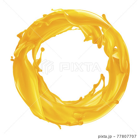 Circle orange juice splash isolated on white background Circle orange juice splash isolated on white background 77807707