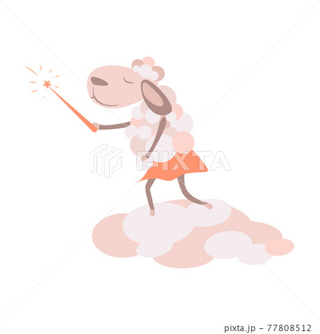 funny sheep in skirt with magic wand on the cloud flat style illustration for children funny sheep in skirt with magic wand on the cloud flat style illustration for children 77808512