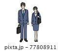 マスクをしてリクルートスーツを着た若い男女の全身像 77808911