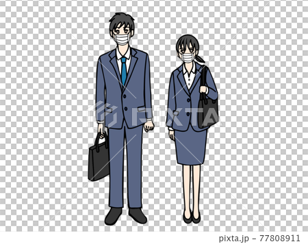 Full-body image of young men and women wearing masks and recruitment suits 77808911