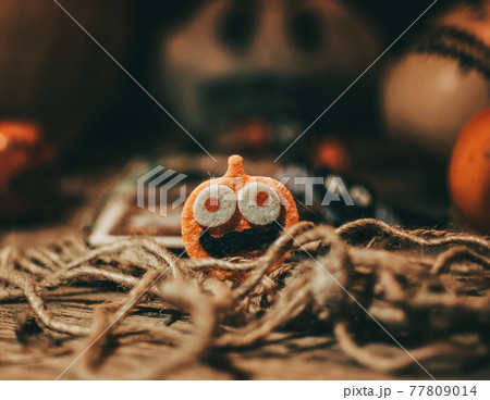 funny handmade handmade pumpkin for halloween, preparation for the holiday 77809014