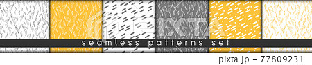simple doodle botanic seamless patterns set. hand drawn lineart leaves elements modern eco style. paper packaging wrapping fabric textile design 77809231