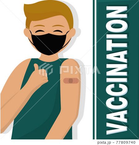 Happy vaccinated man Vaccination time Happy vaccinated man Vaccination time 77809740