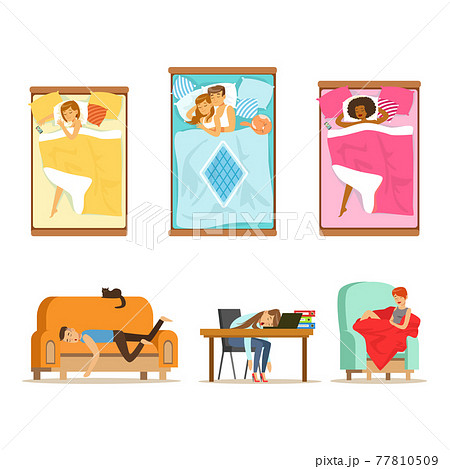 People Characters Sleeping In Different Position in Various Places Vector Set. People Characters Sleeping In Different Position in Various Places Vector Set. 77810509