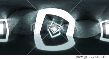full 360 spherical panorama view of dark concrete cube design hallway tunnel 3d render illustration hdri hdr vr style 77810918