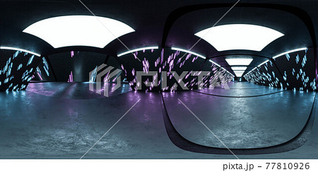 full 360 degree panorama view of futuristic building interior with neon lights and high technology surface 3d render illustration hdri hdr vr style full 360 degree panorama view of futuristic building interior with neon lights and high technology surface 3d render illustration hdri hdr vr style 77810926