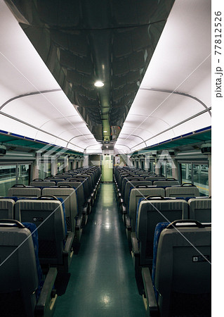 Inside of Korean train. Empty seats Inside of Korean train. Empty seats 77812526