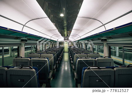 Inside of Korean train. Empty seats Inside of Korean train. Empty seats 77812527