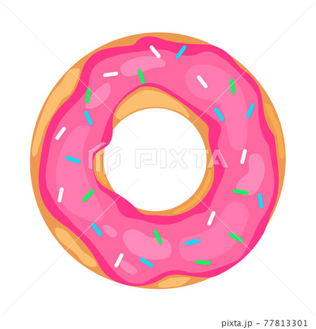 Cute donut with pink glaze isolated on white . Yummy doughnut icon. Vector template for poster, banner, flyer, sticker, t-shirt, postcard, logo design, etc 77813301