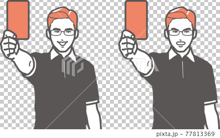 レッドカードを出す男性（上半身） 77813369