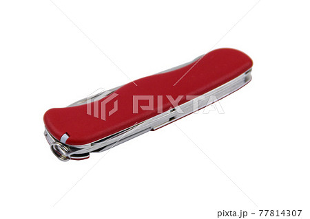 Red all purpose pocket knife isolated on white background Red all purpose pocket knife isolated on white background 77814307