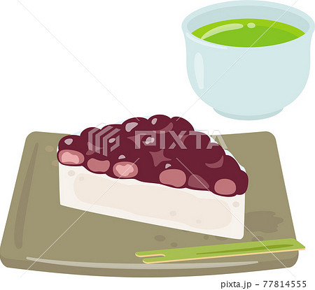 皿に盛った水無月と緑茶 77814555