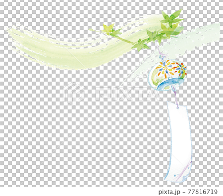 風に揺れる風鈴とかえでイラスト7　水彩　夏イメージ水彩画 77816719