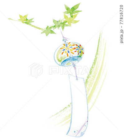 風に揺れる風鈴とかえでイラスト8　水彩　夏イメージ水彩画 77816720