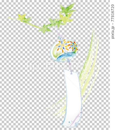 風に揺れる風鈴とかえでイラスト8　水彩　夏イメージ水彩画 77816720