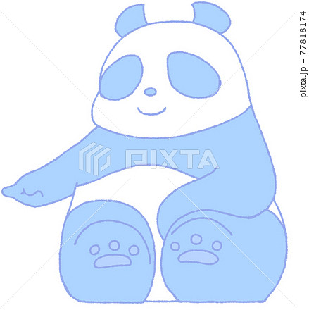 下方向を指さしてなにかを主張するパンダ（青色） 77818174