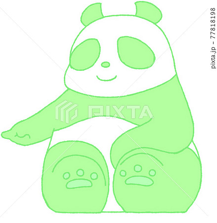 下方向を指さしてなにかを主張するパンダ（緑色） 77818198